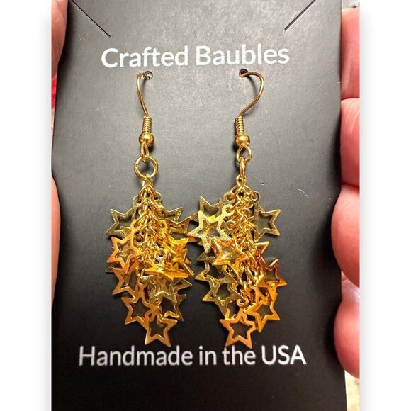 Gold Plated Stars Cluster Earrings Statement Earrings Gold Plated Ear Wire - Picture 12 of 12